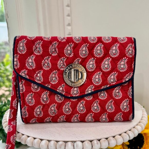 Vera Bradley Red Navy Bandana Paisley Turnlock Wallet Wristlet - Picture 1 of 6